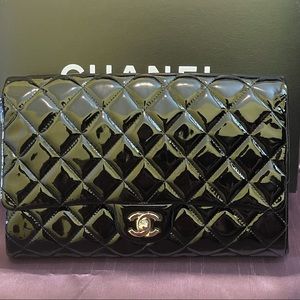 Chanel Quilted Patent Leather Envelope Clutch